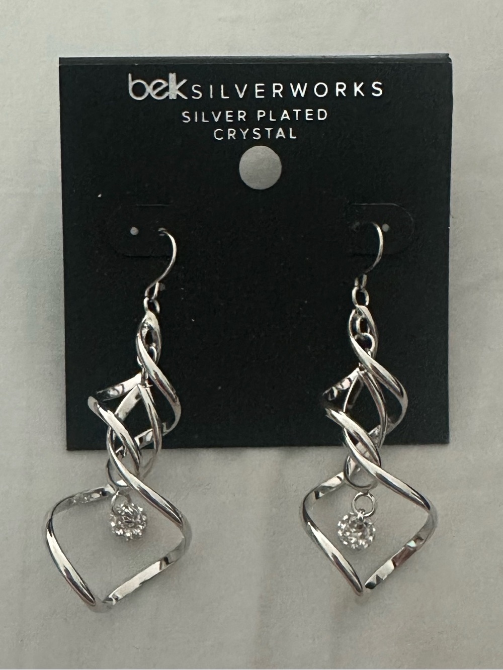 Silver-Plated Twisted Drop Earrings with Crystal